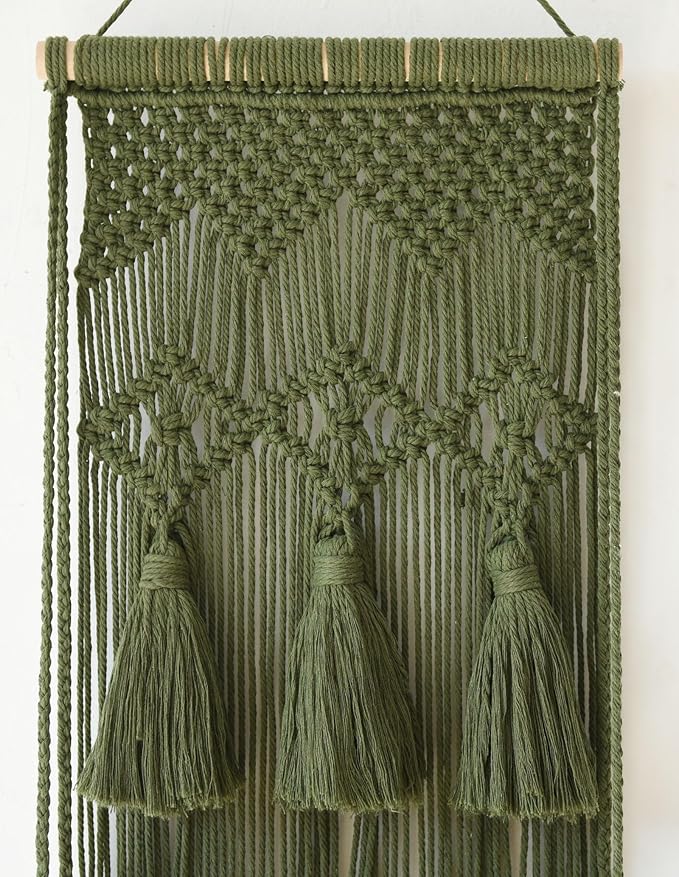 Hanging Shelf Macrame Wall Hanging Green Boho Shelfs with Tassels 2 Tier Floating for Plants Bedroom Dorm Living Room Wall Decor Rustic Wooden Organizer(Wood)-Ruum Studio Home