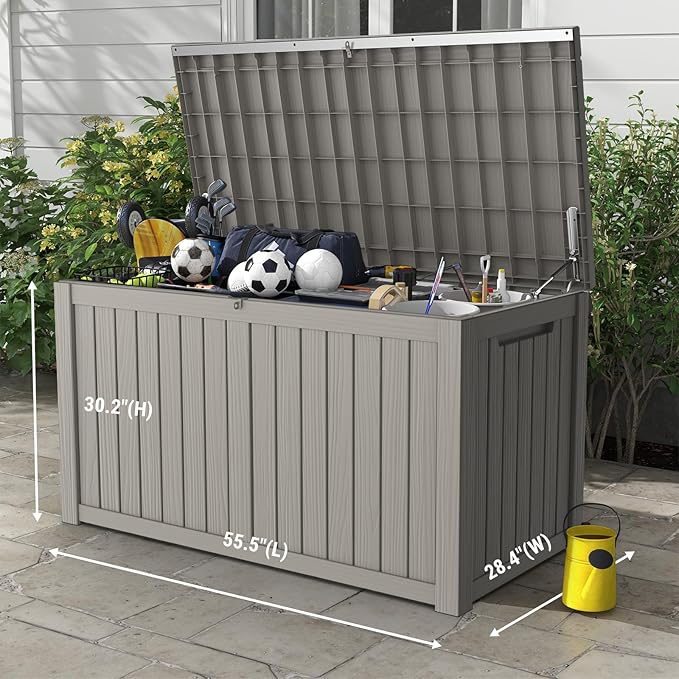Mars Villa 180 Gallon Outdoor Storage Box Waterproof, Extra Large Resin Deck Box, Outside Storage Bin for Patio Furniture Cushions, Pool Supplies, Sports Gear, UV Resistant and Weatherproof, Greige-Ruum Studio Home
