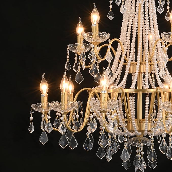 40" Large Brass Crystal Chandeliers,Gold Brushed Brass Chandelier for High Ceiling Living Room Dining Room Staircase Hallway Entryway Foyer(15-Light, Bulb Included)-Ruum Studio Home