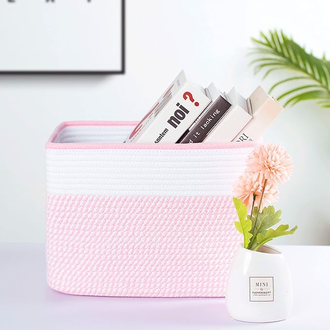MINTWOOD Design 3-Pack Storage Baskets for Shelves, Decorative Baskets for Organizing, Woven Baskets for Storage, Book Basket, Cube Organizer, Cube Storage Bin Box, Closet Organizers, Light Pink-Ruum Studio Home