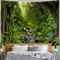 AMM Green Rainforest Tapestry Nature Forest Tapestry for Bedroom Aesthetic Misty Tropical Jungle Trees Flowing Stream Landscape Tapestries Wall Hanging for Living Room Dorm 60 x 44 Inch-Ruum Studio Home