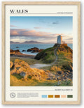 HesenDot Natural OAK Wood Framed Wales Wall Art,12x16in Tŵr Mawr Lighthouse Seascape Canvas Wall Print Posters, Classic Urban Landmark Wall Decor for Living Room, Bedroom, Office Gallery Set of 1-Ruum Studio Home