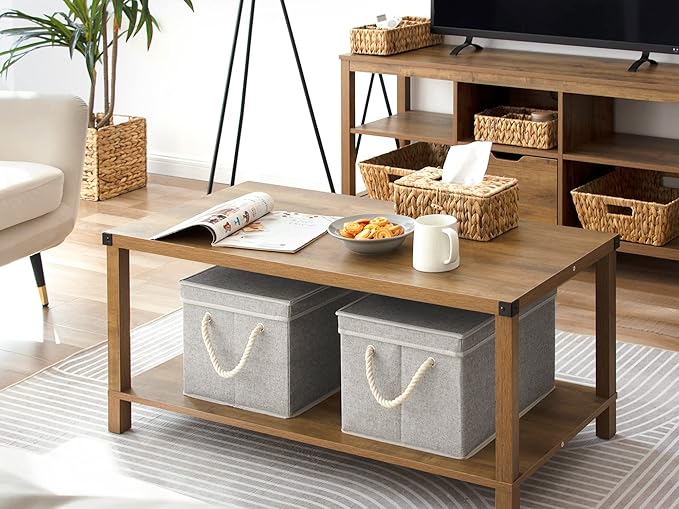 StorageWorks Storage Bins with Lids, Decorative Storage Boxes with Lid and Soft Rope Handles, Foldable Storage Baskets for Closet, Shelves, Stackable, Gray, Jumbo, 3-Pack-Ruum Studio Home