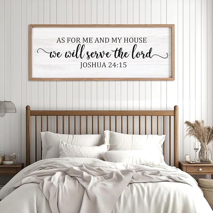 As For Me And My House We Will Serve The Lord Framed Wall Art, 40''×15'' Horizontal Positive Religious Rustic Bible Verse for Christian God Jesus Christ Prayer, Vintage Holy Catholic Scripture Decor-Ruum Studio Home