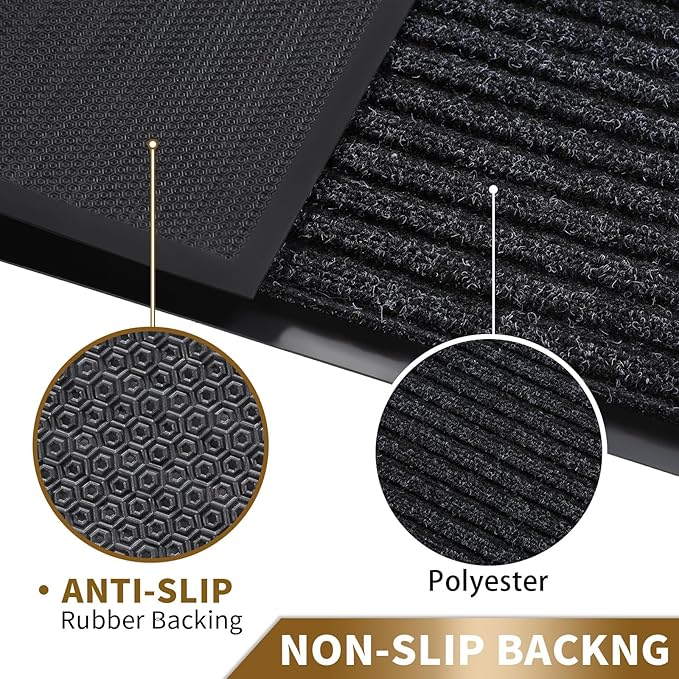 Yimobra Front Door Mat Outdoor Indoor Entrance, 100% Waterproof All-Season All Weather Doormat, Welcome Matt Outside Entry, Non Slip, Low Profile, Heavy Duty Patio Porch Floor Mat,29.5 x 17,Black Grey-Ruum Studio Home