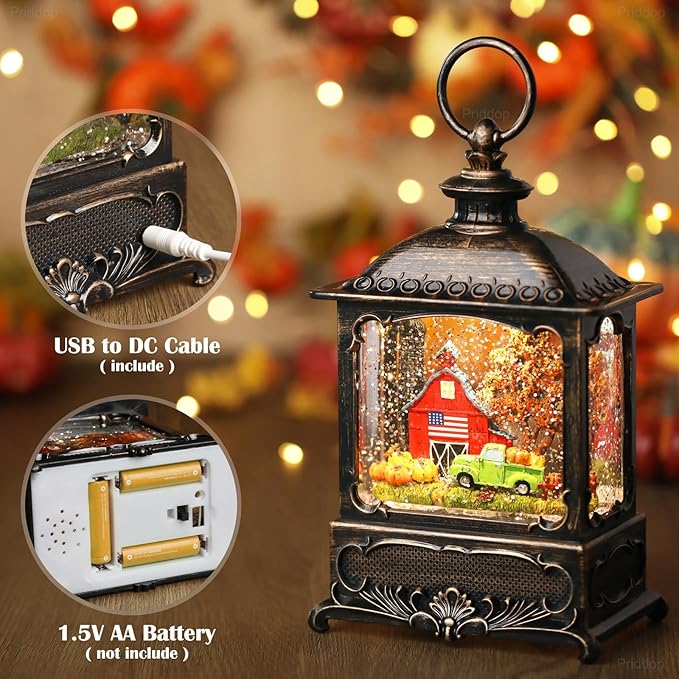 Fall Snow Globe Lantern Fall Decorations for Home Thanksgiving Gifts Autumn Harvest Fall Decor Swirling Glitter Snow Globes Barn Truck Pumpkin Farm-Ruum Studio Home