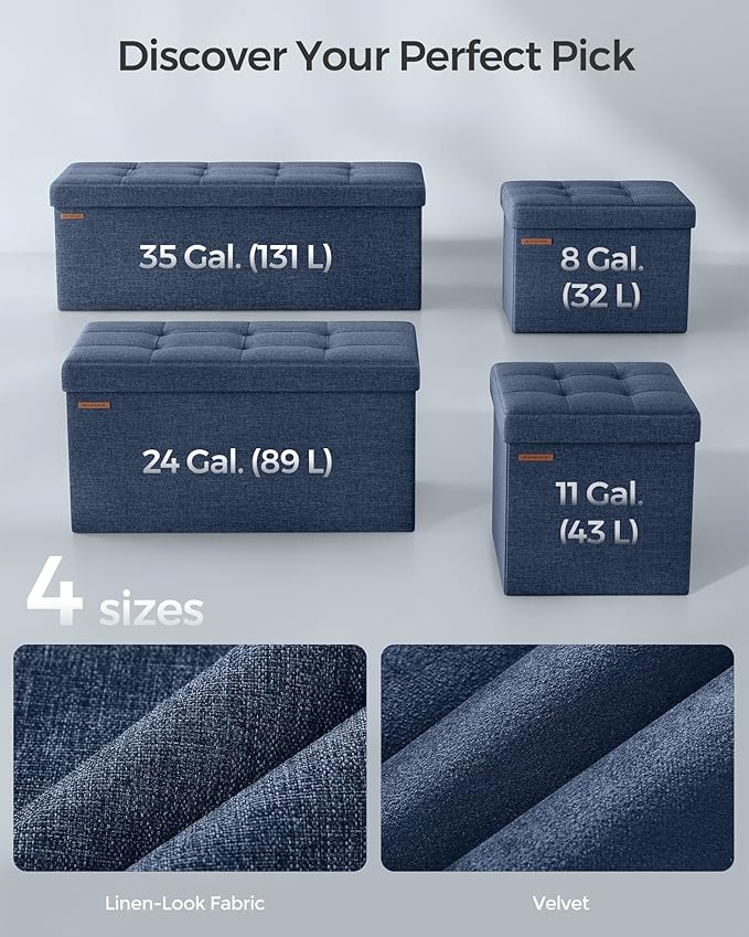SONGMICS MAZIE Collection - 30 Inches Folding Storage Ottoman Bench, Ottoman Foot Rest, End of Bed Bench, Storage Chest, Load 660 lb, for Living Room, Bedroom, Entryway, Midnight Blue ULSF47IN-Ruum Studio Home
