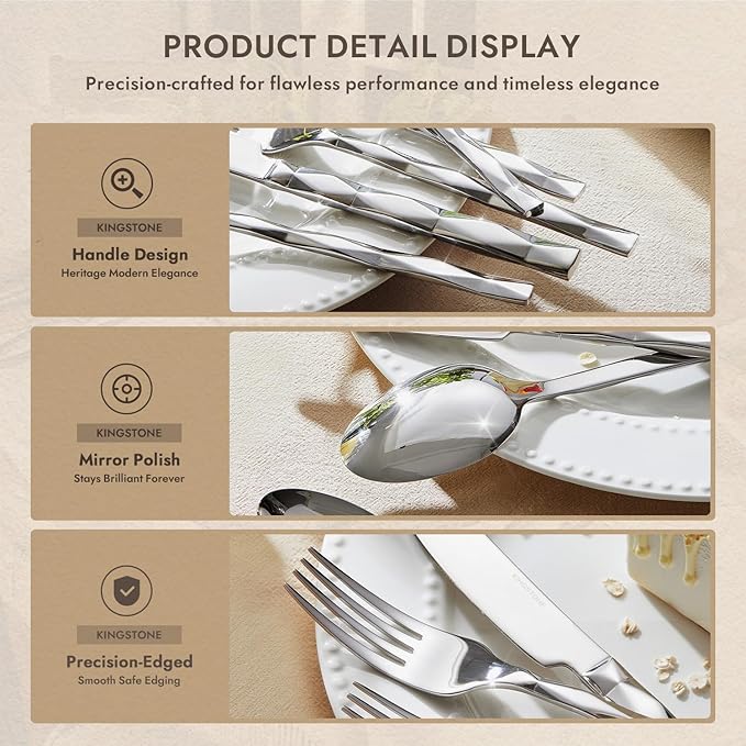 KINGSTONE Silverware Set, Luxury 30 Piece Flatware Set for 6, 18/10 Stainless Steel Cutlery Set with Diamond Cut Pattern for Kitchen, Home, Wedding, Party, Mirror Polished and Dishwasher Safe-Ruum Studio Home