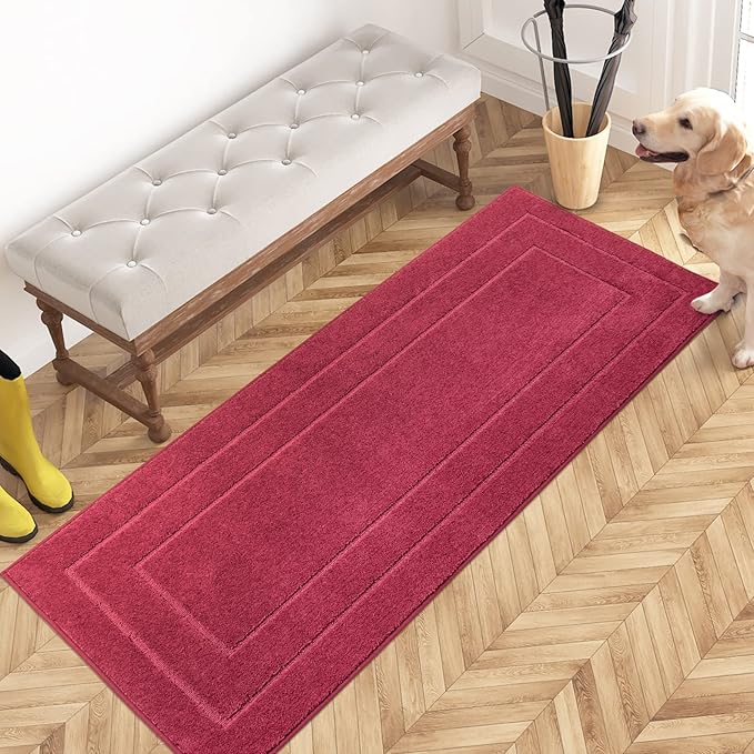 PURRUGS Dirt Trapping Door Mat 24" x 59", Non-Slip/Skid Machine Washable Entryway Rug, Dog Doormat, Super Absorbent Welcome Mat for Muddy Wet Shoes and Paws, Burgundy Red-Ruum Studio Home