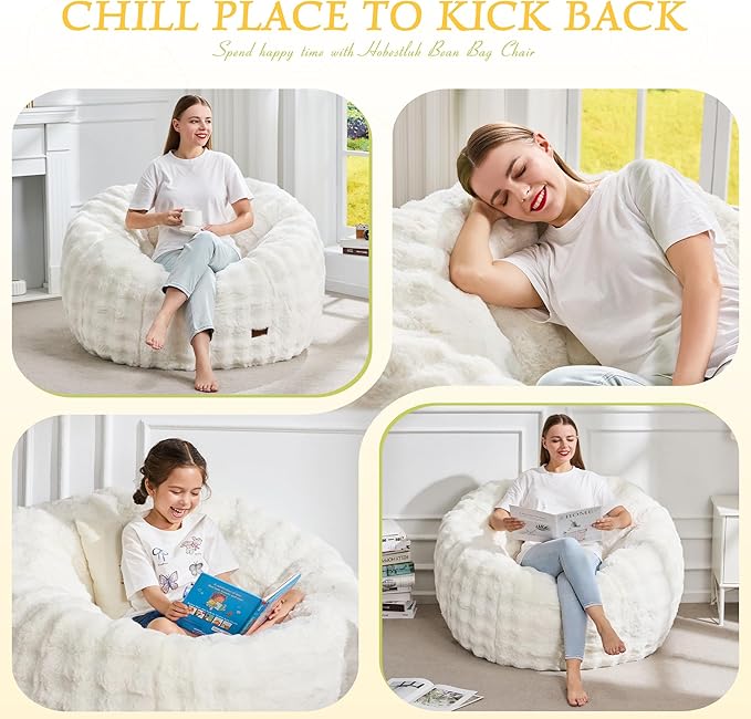 Hobestluk Bean Bag Chair Oversized Bean Bag Chair for Adults Donut-Shaped Large Bean Bag with Spacious Design for Living Room Bedroom or Reading Nook (Bubble White)-Ruum Studio Home