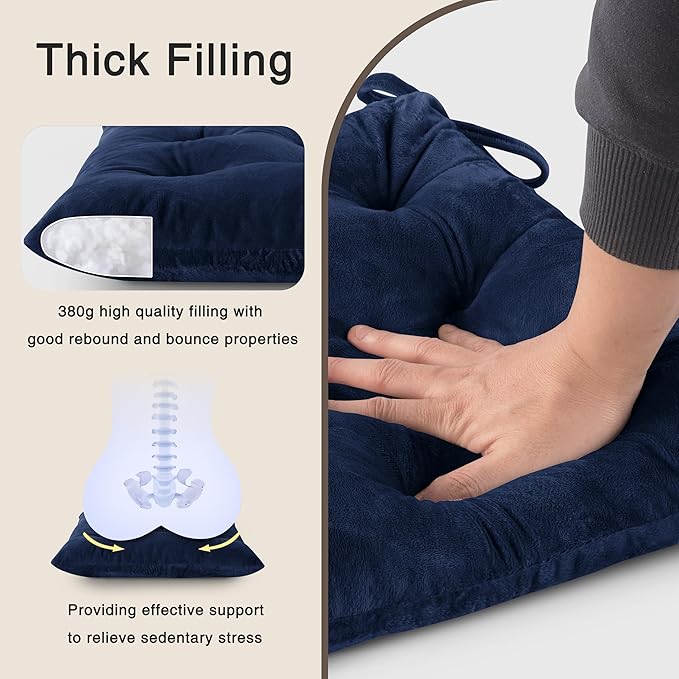 OVOV Chair Cushions for Dining Chairs Set of 6 Tufted Indoor Chair Pads with Ties Soft Square Seat Cushions for Kitchen Chairs 15.5"x15.5",Navy-Ruum Studio Home