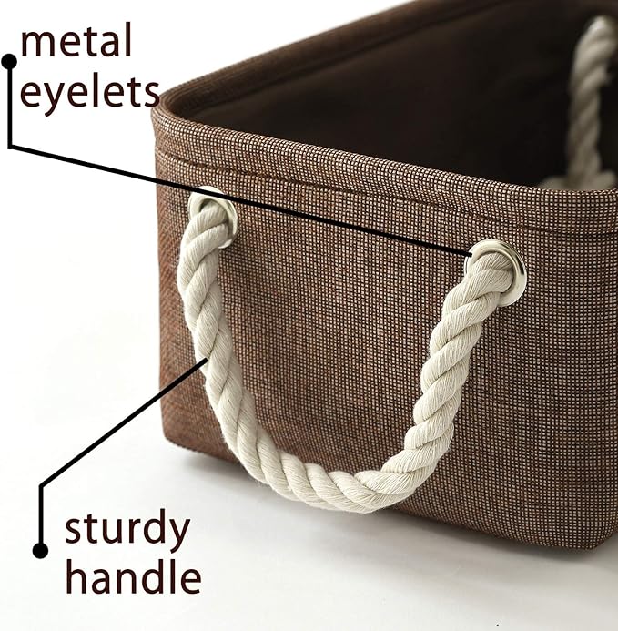 TheWarmHome Small Fabric Canvas Storage Bin with Cotton Rope Handles - Foldable Empty Basket for Gift (Brown-1 Pack,11.8L7.9W5.2H inch)-Ruum Studio Home