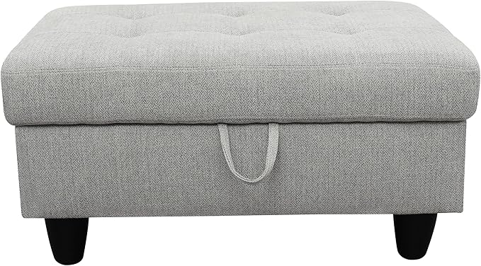 Ottoman Rectangular Storage Ottoman Bench, Flannel Footrest Stool Footstool with Lid for Living Room, Bedroom, Entryway, Gray, 35"x23.5"x17.5"-Ruum Studio Home
