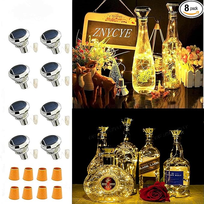 ZNYCYE Solar Wine Bottle Lights Outdoor, Cork Lights for Wine Bottles Waterproof, Perfet for Wedding Party Garden Patio Pathway Decor, Suitable for Most Wine Bottle Mouths-Warm White (8 Pack)-Ruum Studio Home
