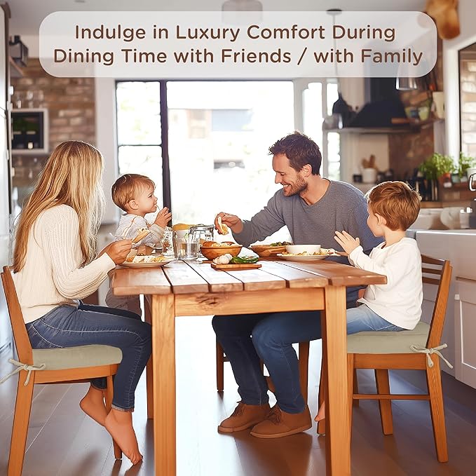 Codi Dining Chair Cushions 2 Pack, Thick Chairs Pads for Indoor Kitchen Room - Washable, Non-Slip Memory Foam Seat Cushion with Ties, 16.5"x16.5"x 3.5", Set of 2, Beige-Ruum Studio Home