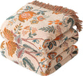 Boho Throw Blanket for Couch Sofa Bed, 100% Cotton Woven Quilt with Tassel 80”x90”, Super Soft Muslin Blanket with Floral Printed, Decorative Reversible Bed Blanket/Cover for All Seasons-Ruum Studio Home