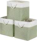 Bidtakay Cubby Storage Bins Set of 3 Fabric Baskets for Shelves Closet Drawer Organizer Storage Cubes 13x13 Collapsible Organization Baskets for Nursery Toy Shelf (White&green)-Ruum Studio Home