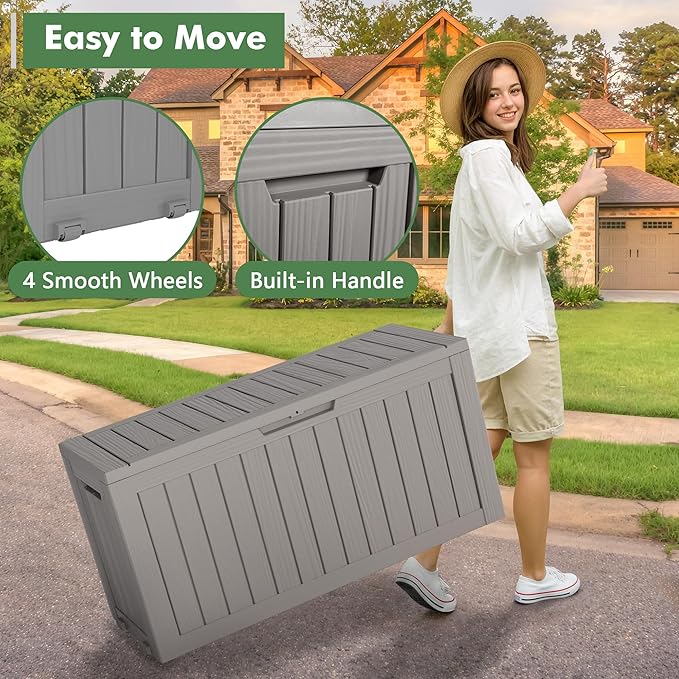 72 Gallon Deck Box Lockable Resin Outdoor Storage Box waterproof Outdoor Container for Patio Furniture Cushions, Pillow-Ruum Studio Home