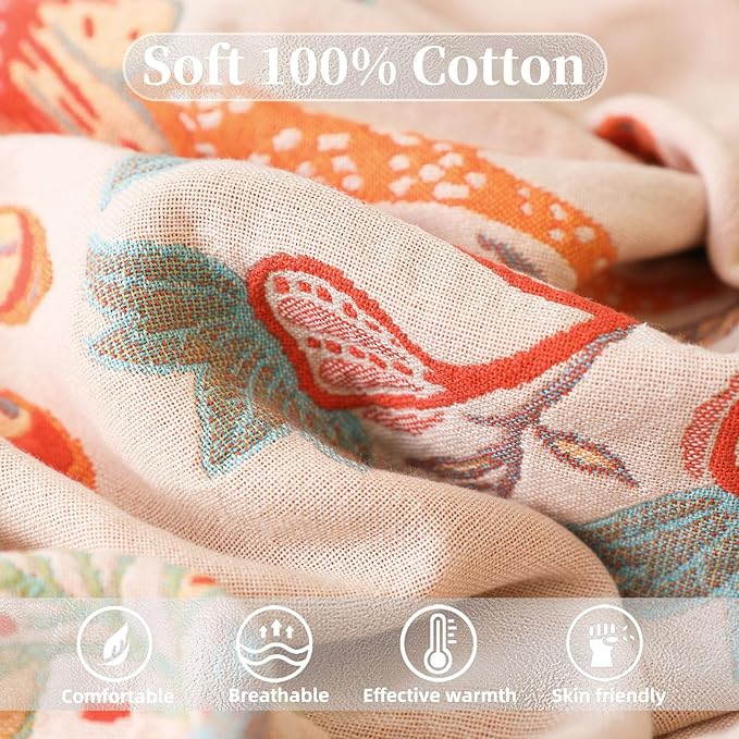 Boho Throw Blanket for Bed - 100% Pure Cotton Ultra Soft Rustic Quilt - Farmhouse Decor Bed Blankets, All Season Rustic Throw for Sofa Couch Chair(60''×80'', Floral)-Ruum Studio Home