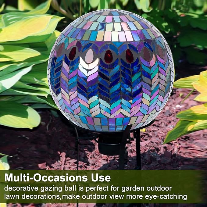 VCUTEKA Gazing Ball, Glass Mosaic Gazing Balls Sphere for Garden Lawn Outdoor Ornament Yard Decorative, 10-Inch, Purple-Ruum Studio Home