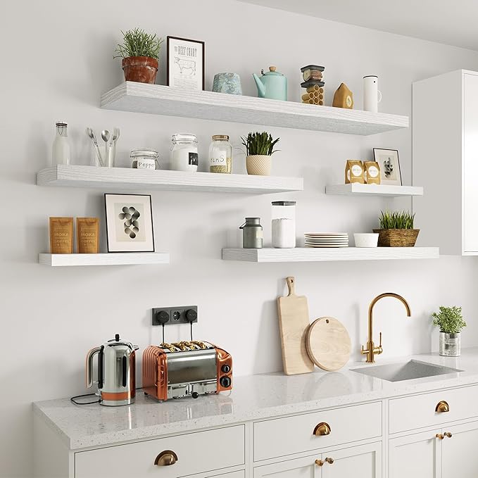 10 inch Deep Wall Shelves 36 inche Long, 1.8 Thick Single Floating Shelf Wall Mounted, Heavy Duty 70 lbs Shelves for Bedroom, Books, Living Room, Kitchen, Office Modern Farmhouse Decor, White-Ruum Studio Home