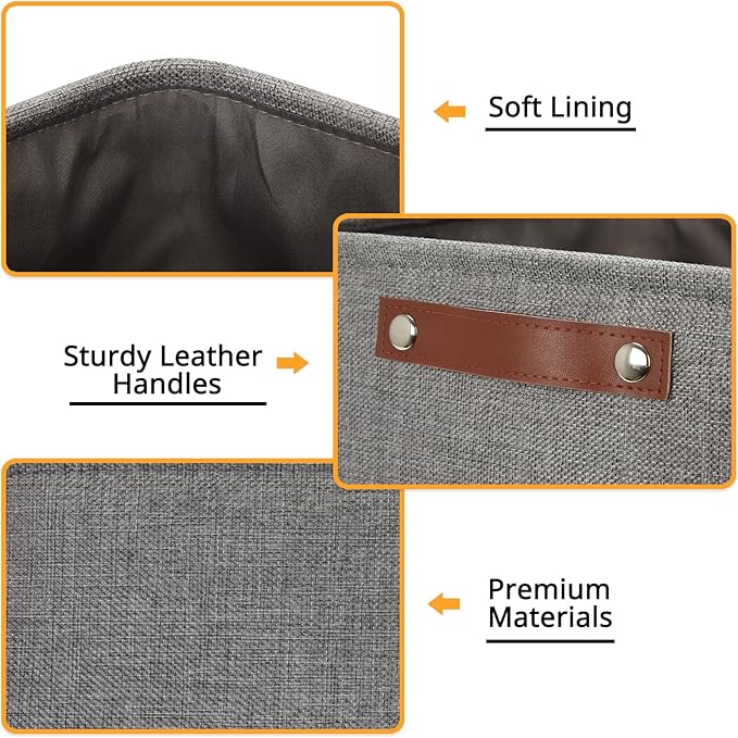 DULLEMELO 12 inch Cube Storage Bins, Large Collapsible Grey Storage Baskets for Square Cubes Organizing, Fabric Boxes Bins for Shelves Nursery Home Office Storage(4 Pack - 12" Grey)-Ruum Studio Home