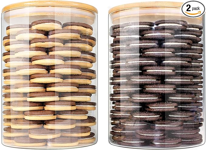 Glass Jars with Bamboo Lids, Glass Food Jars and Canisters Sets, Flour Jar, Large Food Canister with airtight lids, Flour Storage Container, Pantry Jars, 100oz-Ruum Studio Home