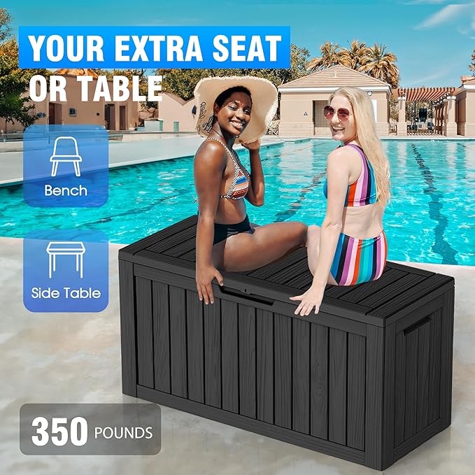 80 Gallon Deck Box Large Outdoor Storage for Patio Furniture,Outdoor Cushions,Garden Tools and Pool Supplies,Waterproof,Resin,Lockable(Black) (Black, 80 Gallon)-Ruum Studio Home