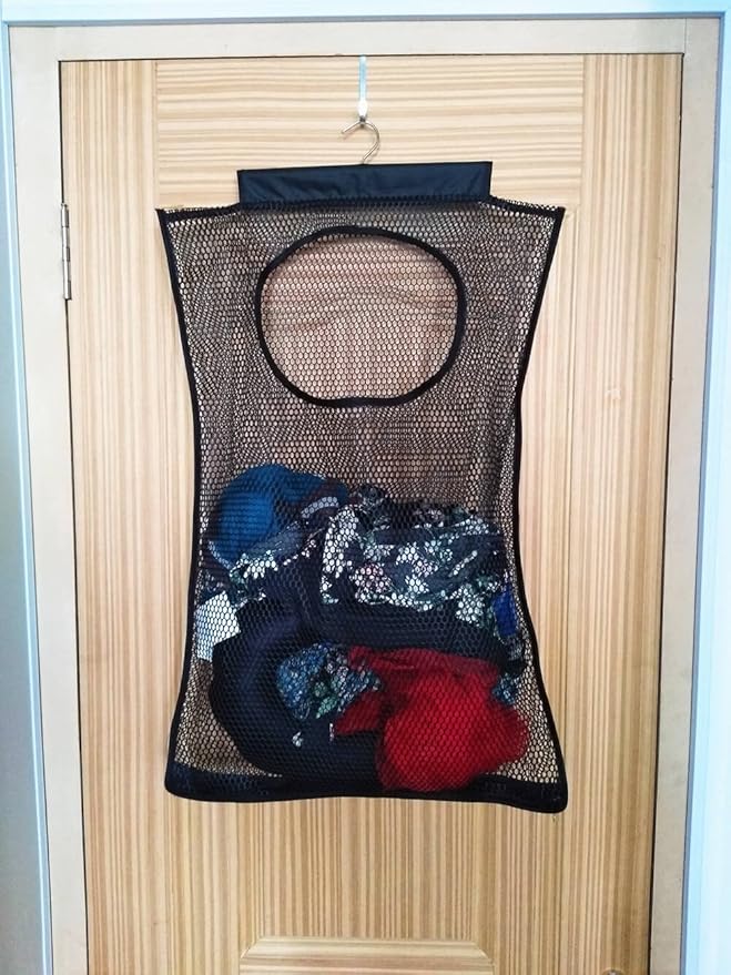 ALYER Breathable Mesh Laundry Hamper,Foldable Hanging Closet Storage Basket,Portable Space Saving Dirty Clothes Bag (Black)-Ruum Studio Home
