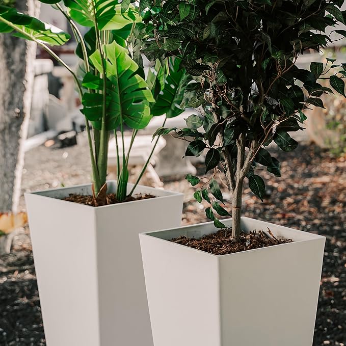 XBrand Modern 28-Inch Square Planter, Modern Tapered Planter Perfect for Indoor & Outdoor, Patio Décor, Set of 2-Ruum Studio Home