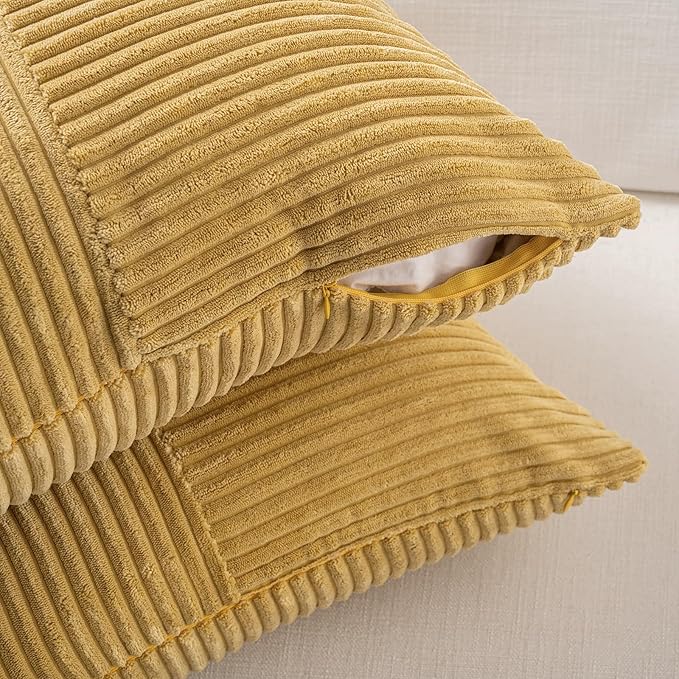 Fancy Homi 2 Packs Mustard Yellow Long Lumbar Decorative Throw Pillow Covers 16x24 Inch for Couch Bed, Rustic Farmhouse Boho Home Decor, Soft Striped Corduroy Rectangle Accent Cushion Case 40x60 cm-Ruum Studio Home