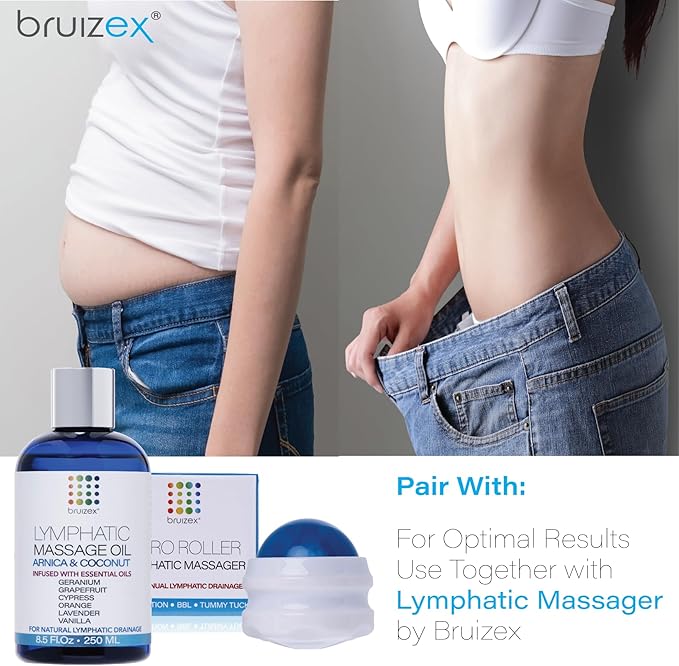 Lymphatic Drainage Massage Oil with Arnica Oil & Coconut for Post Surgery Recovery & Lymphatic Drainage Massager, Liposuction, 360 Lipo, BBL, After Tummy Tuck Surgery Items, Fibrosis Treatment, 8.5 Oz-Ruum Studio Home