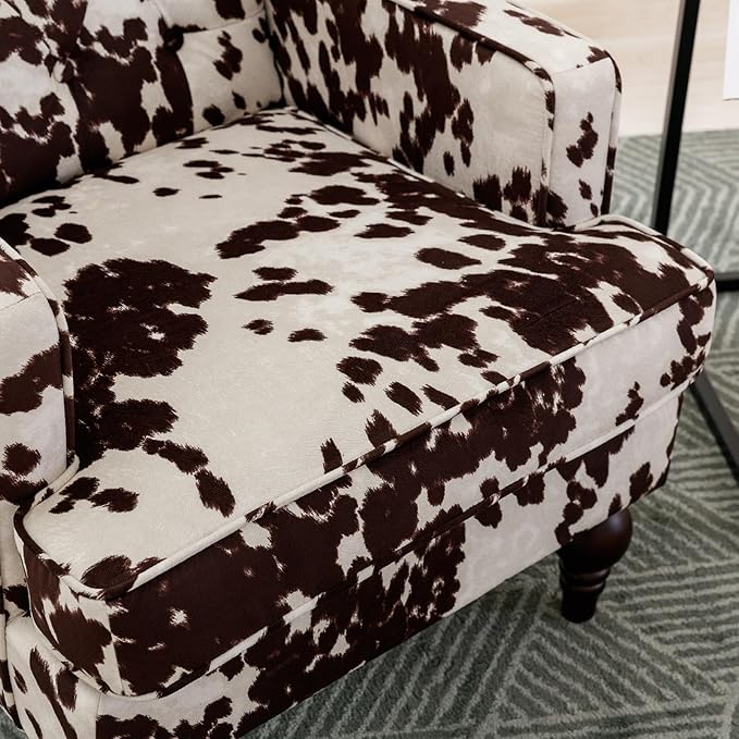 DUOMAY Tufted Accent Chair, Modern Upholstered Wingback Side Arm Chair for Living Room Bedroom with Wood Legs, Comfy Reading Guest Chair for Office, Milk Cow/Brown-Ruum Studio Home