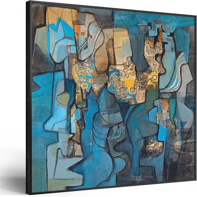 Large Framed Blue Modern Abstract Wall Art for Living Room, Canvas Paintings Artwork for Walls, Minimalist Art Prints Pictures for Hallway Bedroom Office Wall Decor -30x30 Inch-Ruum Studio Home