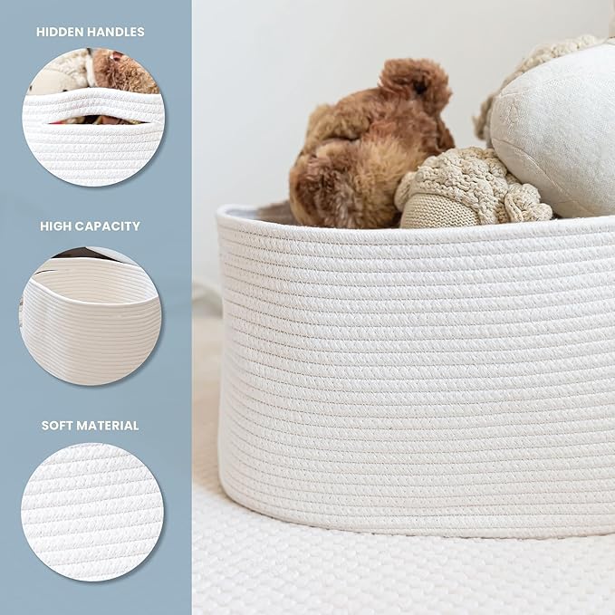 OrganiHaus Set of 3 Woven Storage Baskets for Organizing, Cotton Rope Organizer Bins for Shelves, Closet & Nursery, Dog Toy Basket, Decorative Bins for Toys, Towels & Books - 15x10x9, Off-White-Ruum Studio Home