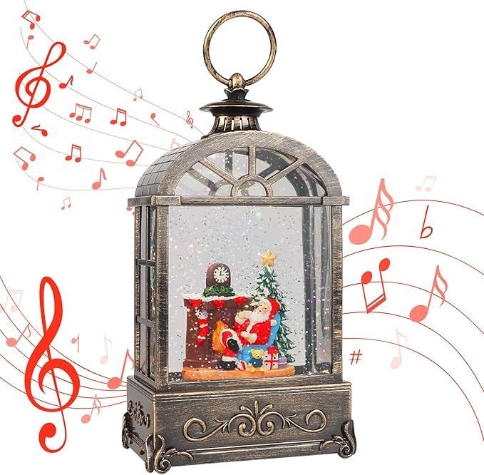 Christmas Snow Globes Lantern,Musical Snow Globe,Christmas Decorations Indoor for Home,Battery Or USB Powered,with 6 Hour Timer,Christmas Lantern for Festival Decoration,Santa Claus-Ruum Studio Home