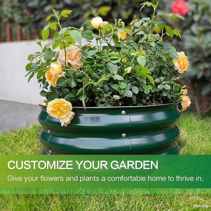 GARDMAX 2x2x1FT Galvanized Round Raised Garden Bed Kit, Metal Planter Boxes Outdoor with Easy Assembly, Large Garden Bed for Vegetables, Fruits, Flower, Herbs Dark Green-Ruum Studio Home