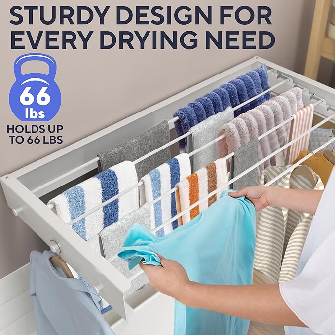 Foldable Wall Mounted Drying Rack 40 inch - Easy to Install Hanging Rack for Laundry Room - Space Saving Design with 66-lb Capacity - Perfect Drying Racks for Clothes Towels & More-Ruum Studio Home