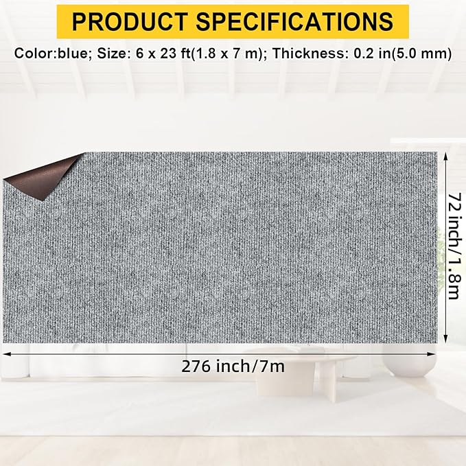 Marine Carpet,6 FT x 23 FT Smoke Gray Indoor Outdoor Carpet 0.2" Thick Boat Carpet with Water-Proof TPE Backing, Non-Slide Outdoor Marine Carpet Roll for Home, Patio, Porch, Deck-Ruum Studio Home