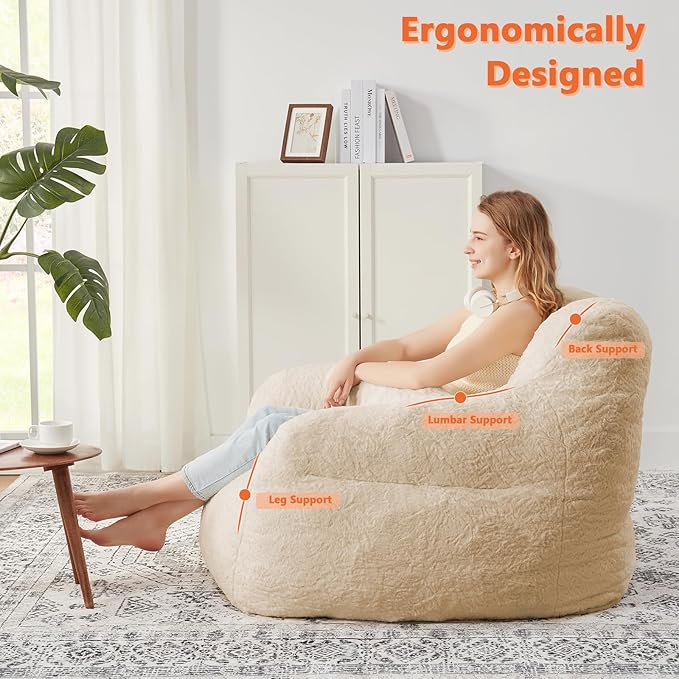 Bean Bag Chair for Adults with Pillow,Oversized Bean Bag Couch for Adults Chairs,Giant Lazy Couch Sofa Chairs with Filler,Large Reading Chair for Living Room Bedroom,Apricot-Ruum Studio Home