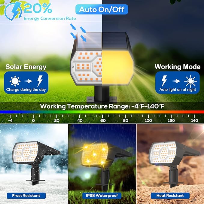 NYMPHY Solar Lights Outdoor Waterproof IP68, 56 LED 3 Lighting Modes Solar Powered Garden Yard Spot Solar Lights for Christmas Outside Landscape- 6 Pack (Warm White)-Ruum Studio Home
