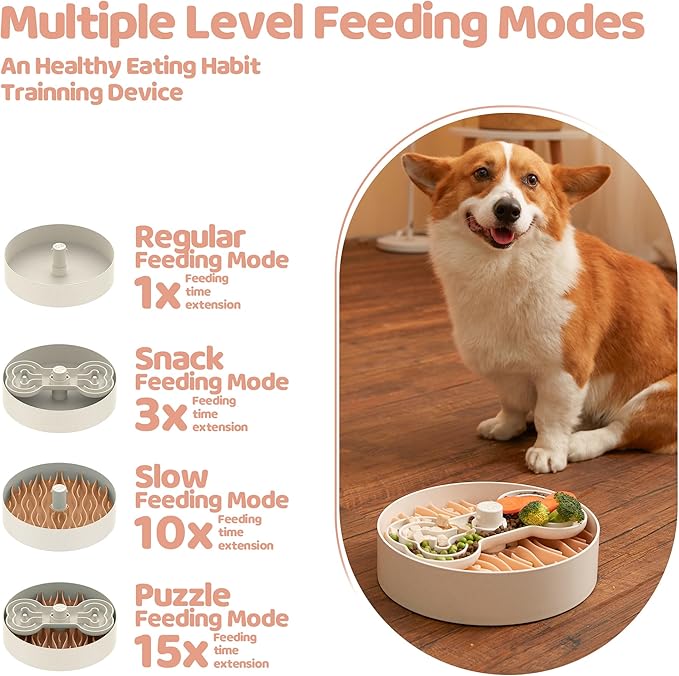 Slow Feeder Dog Bowl for Large Dogs with Non-Slip Base - Adjustable Speed Design, Removable Puzzle Inserts & Dishwasher Safe, Pink-Ruum Studio Home