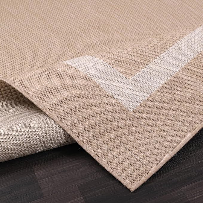 Bordered Outdoor Rug 9x12 Washable Outside Carpet for Indoor Patio Porch Waterproof Easy Cleaning Non Shedding Area Rugs Beige 9 x 12-Ruum Studio Home