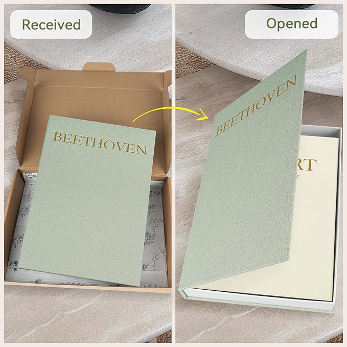 Aesthetic Decorative Books -Set of 2 Minimalist Linen Hardcover Faux/Fake Books for Coffee Table Home Decor Living Room Decoration, Photo Storage or as a Keepsake Box(Sage-beige-musician)-Ruum Studio Home