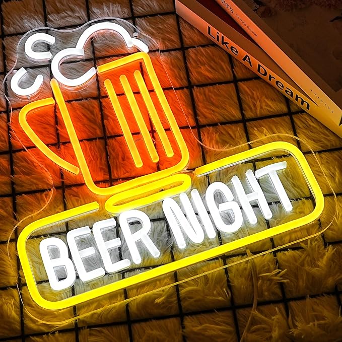 Beer Night Neon Sign for Man Cave Bar Decor Yellow White Beer Neon Light Bar Neon Sign Wall Art for Bedroom Beer Pub Man Cave Restaurant Party Decor-Ruum Studio Home