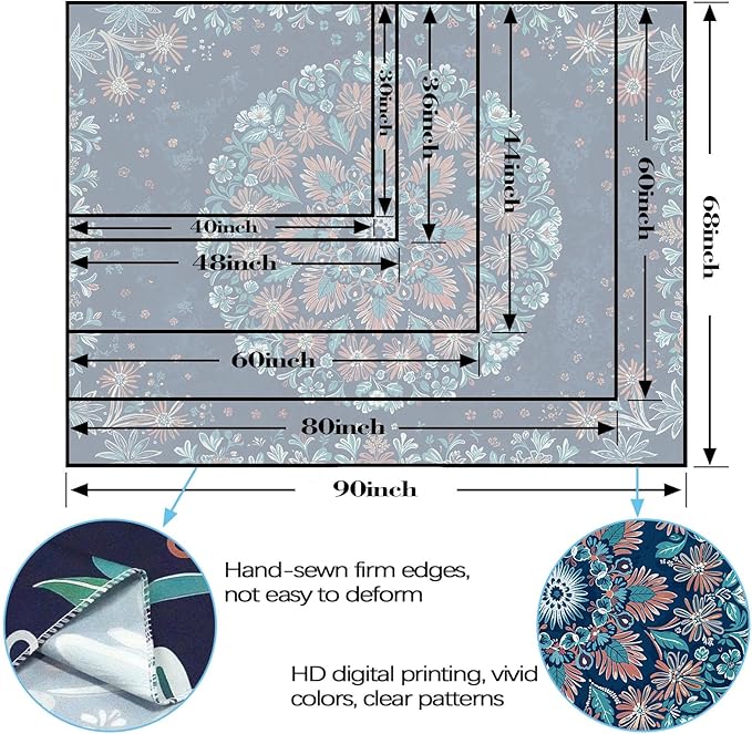 Fowocu Boho Floral Mandala Tapestry Wall Hanging Blue Bohemian Flower Medallion Tapestry Aesthetic Vintage Navy Hippie Indian Small Tapestries for Bedroom Living Room Dorm Decor 60 x 44 Inch-Ruum Studio Home