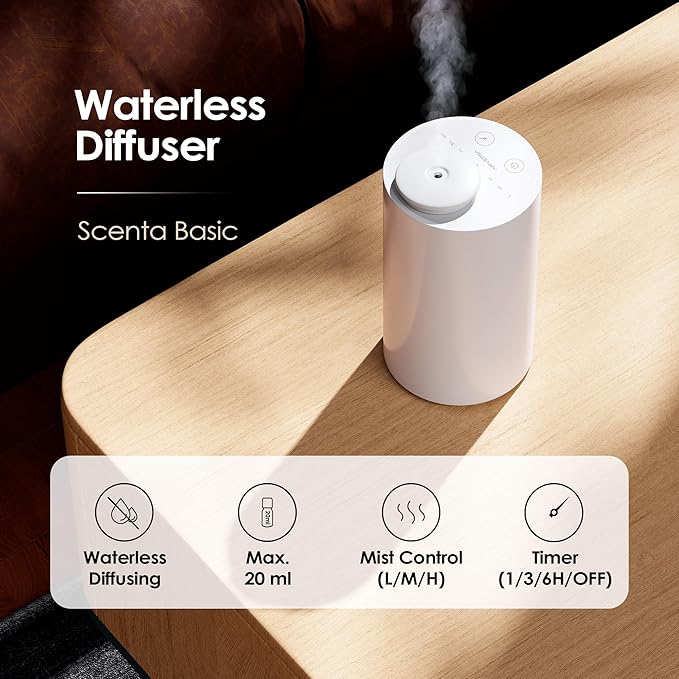 Waterless Diffuser for Essential Oil, Battery Operated Nebulizer, 0.7 Fl.Oz./ 20mL Capacity, Mini Scent Air Machine, 3 Countdown Timers & 3 Mist Levels for Home, Room, Car, Office - AN6 Yogurt-Ruum Studio Home