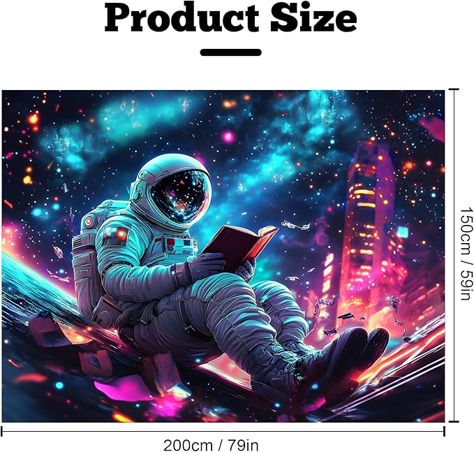 BVBOX Astronaut Space Blacklight Tapestry 79"x59", UV Reactive Astronaut Reading Universe Galaxy Planet Glow in Dark Tapestries, Black Light Neon Upright Poster Wall Hanging Backdrop Decor for Bedroom Living Room-Ruum Studio Home