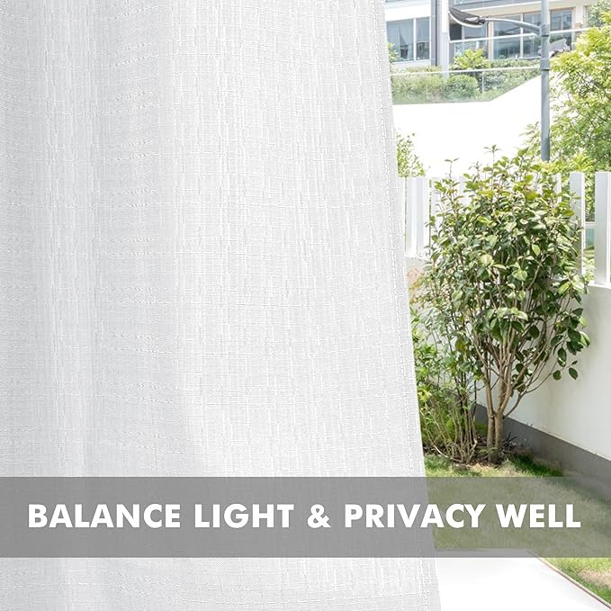 HolidayIdeas 4 Panels Linen Outdoor Curtains for Patio Waterproof White Curtain Panels 95 Inch Length-Wide Weatherproof, Privacy, Outside Curtains for Pergola, Porch, Gazebo-110 Wide x 95" Long-Ruum Studio Home