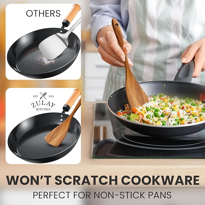 Zulay Kitchen 9-Piece Teak Wooden Utensils for Cooking - Smooth Finish Natural Teak Utensil Set - Non-Stick Wooden Spoons for Cooking - Kitchen Gift Set - Comfortable Grip Wooden Utensil Set-Ruum Studio Home
